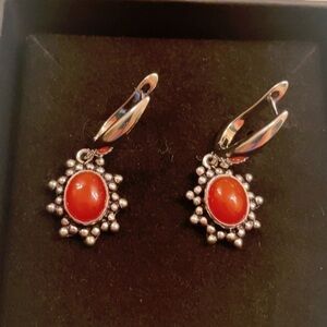 Carnelian Sunburst Sterling Silver 925 Leverback Earrings New